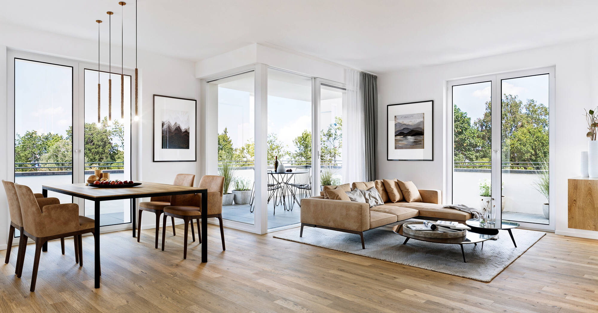 Innenvisualisierung Wohnbereich mit Dachterrasse VISTA STETTENFELS